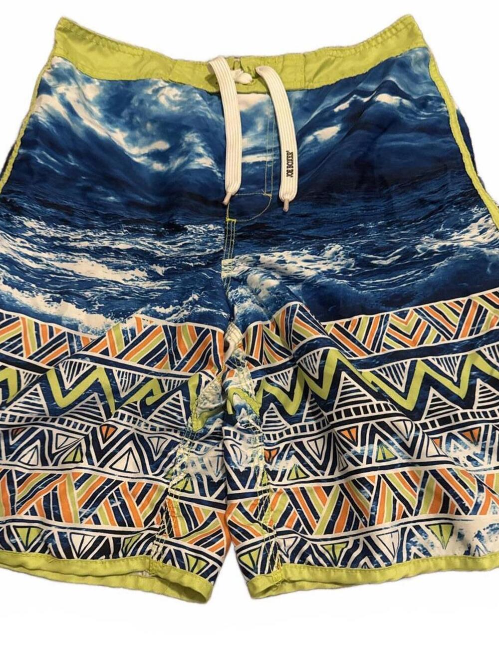 Joe Boxer Boys Swim Trunks Large 14/16 Blue Green Geometric
